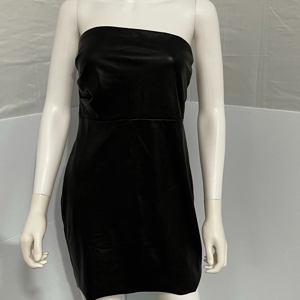 FREE PEOPLE BNWT Black Faux Leather Strapless Women Mini Dress S